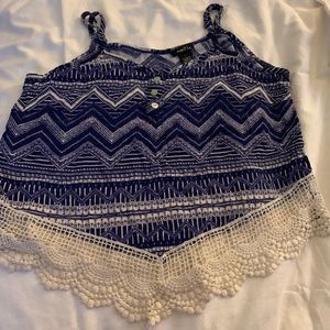 Boho blue crop tank top.